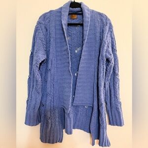 POL Distressed Soft Blue Cardigan